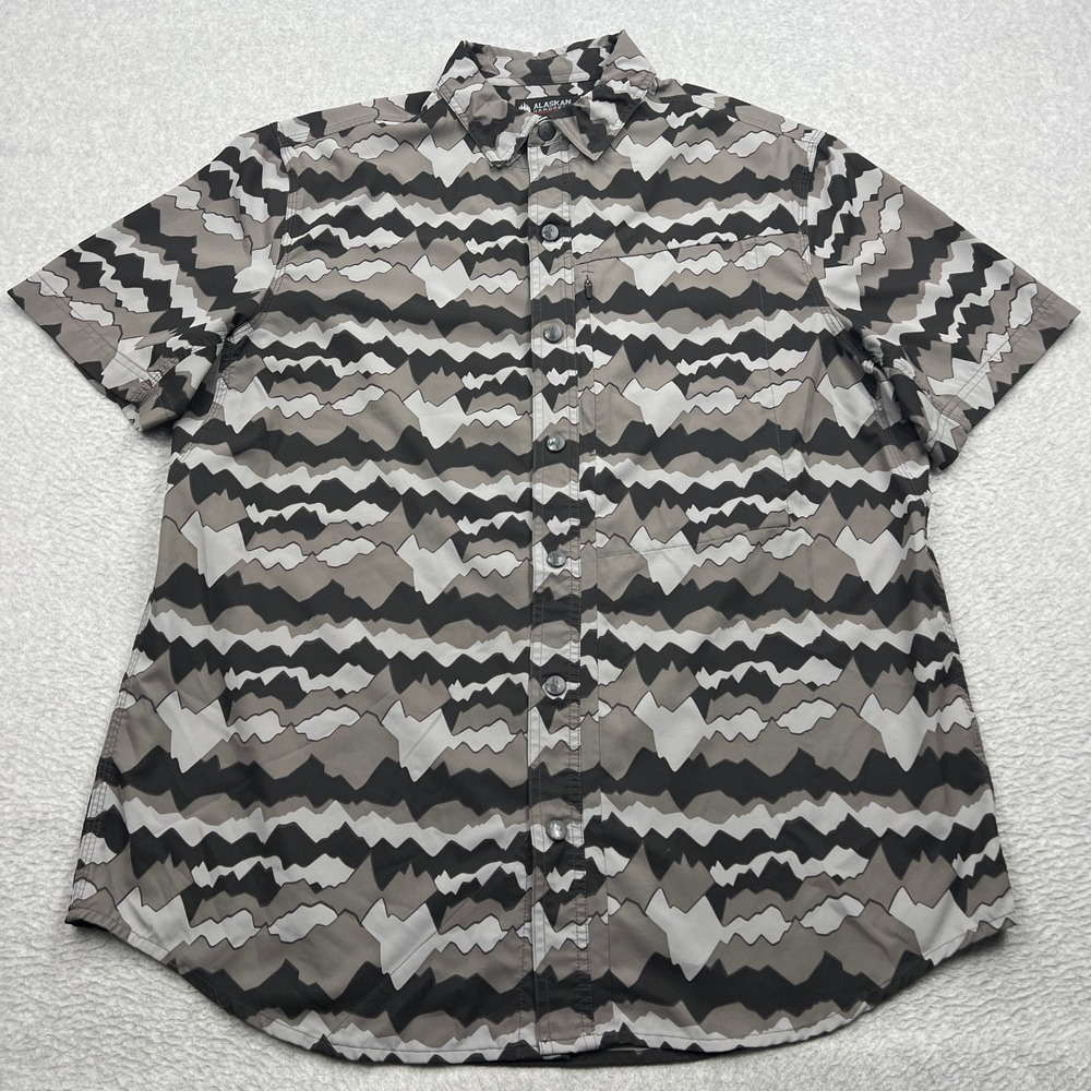 Alaskan Hardgear Chilkat River Shirt Mens Large Gray Camo Short Sleeve Stretch